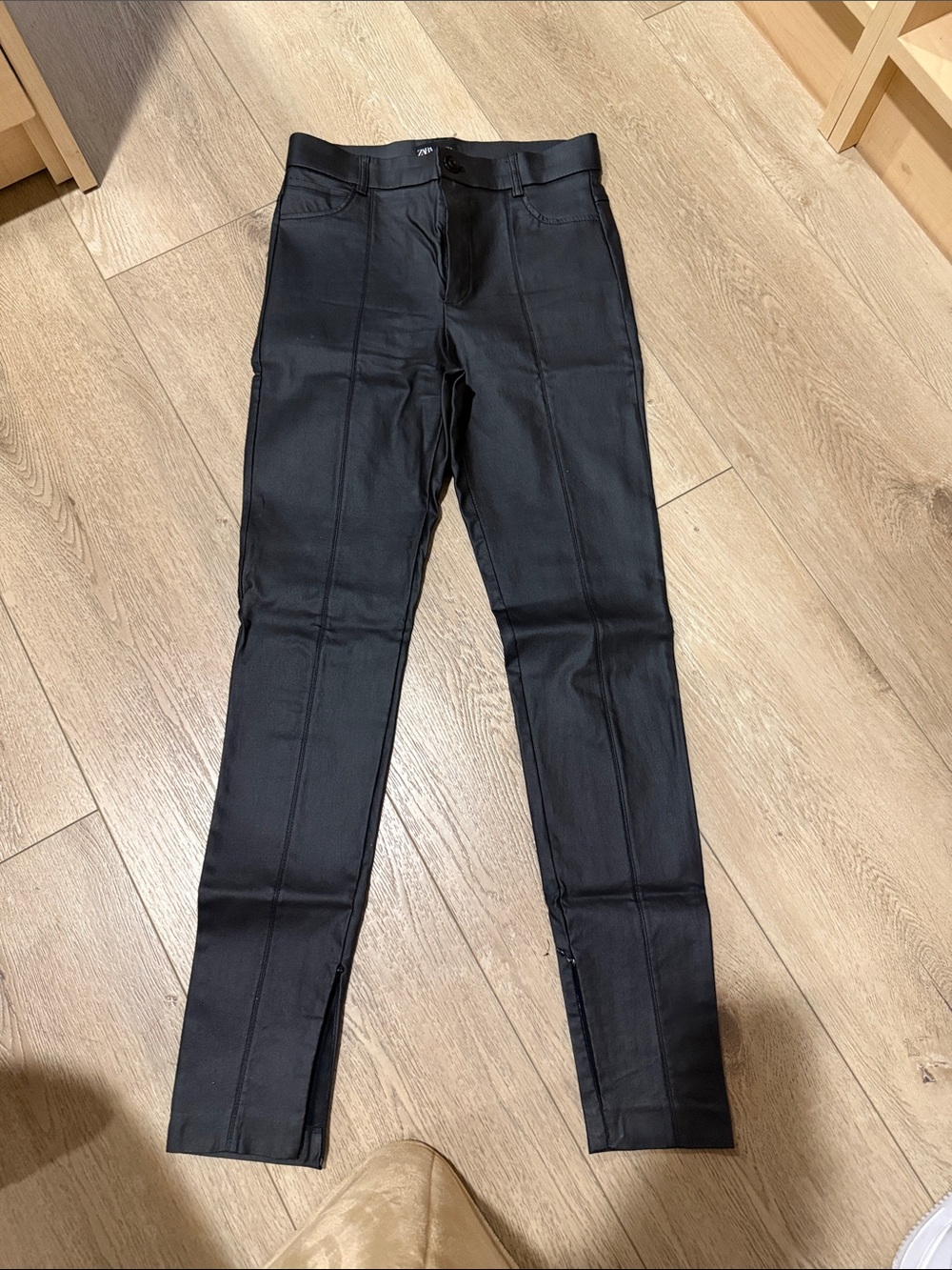 Zara Black Slim Ponte Pants with Front Seams and Ankle Zips